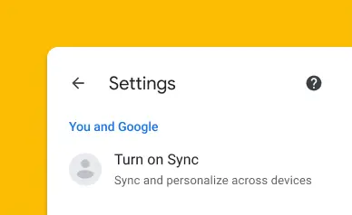 A Settings screen that says "turn on sync."