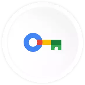 Eine geschlossene Tresortür mit dem Google Passwortmanager-Logo darauf