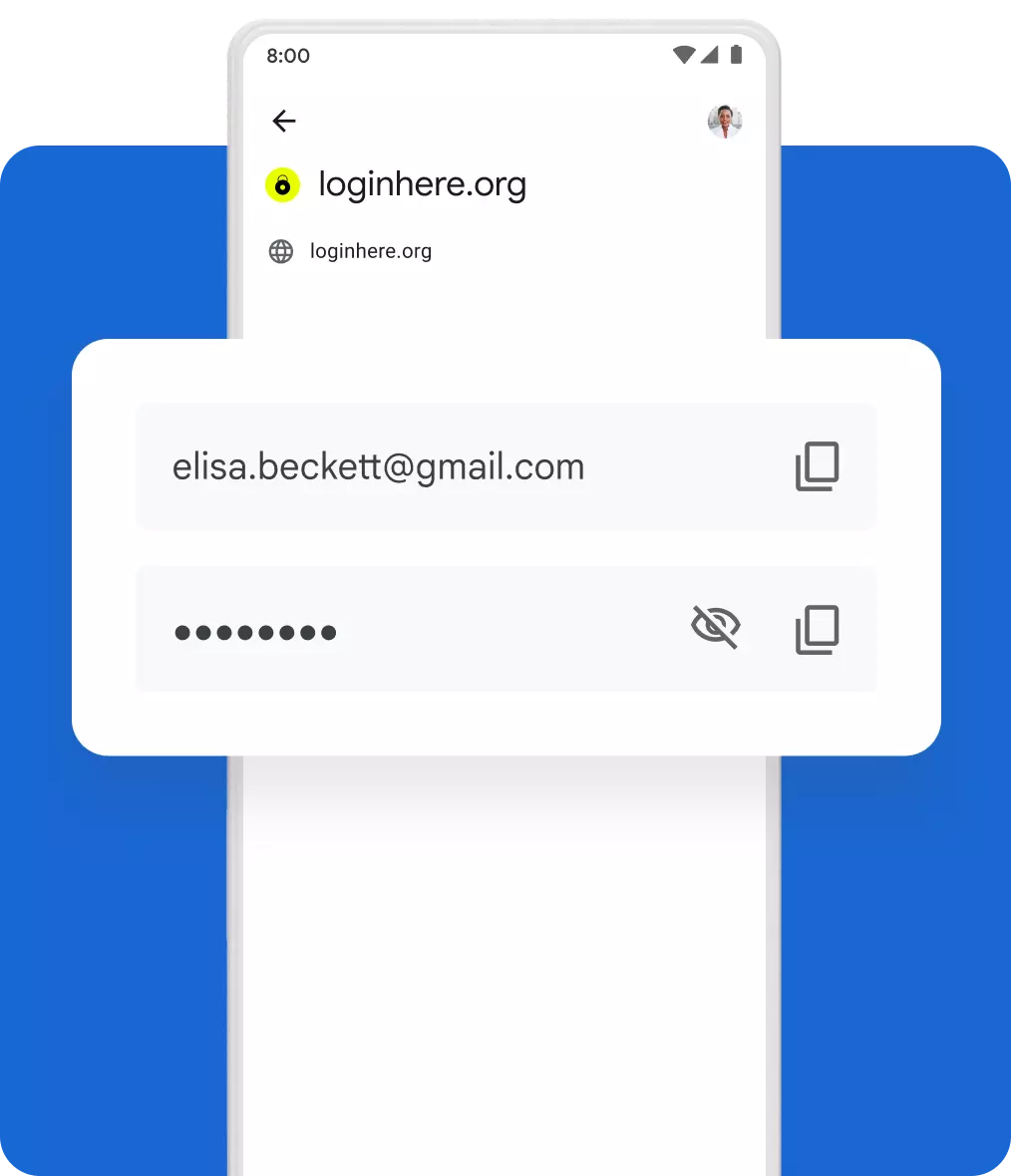 A mobile pop-up shows a secure, encrypted password, represented by black dots.