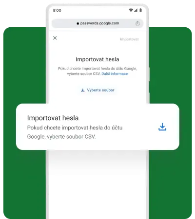 Mobilní vyskakovací okno se uživatele ptá, zda chce importovat hesla.