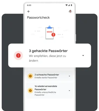 Ein Pop-up auf einem Mobilgerät informiert den Nutzer über Onlinekonten mit gehackten Passwörtern.