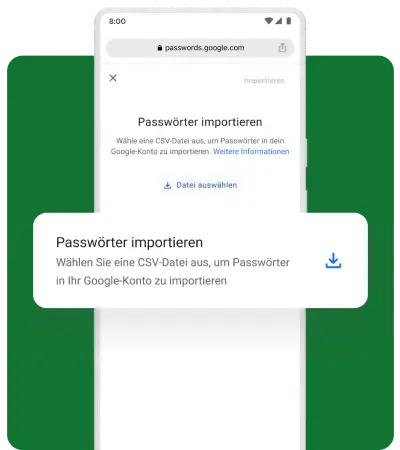 Über ein Pop-up auf einem Mobilgerät wird der Nutzer gefragt, ob er Passwörter importieren möchte.