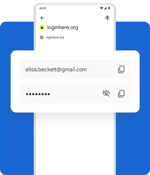 A mobile pop-up shows a secure, encrypted password, represented by black dots.