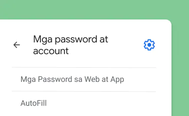 Puting screen na nagsasabing "Mga password at account."
