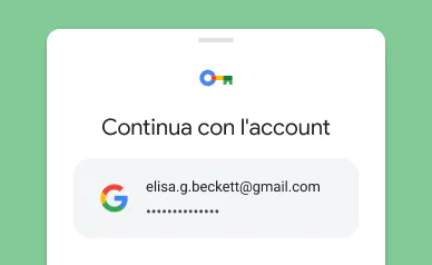 Una schermata bianca che dice "Continua con l'account".