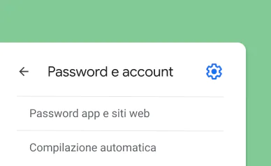 Una schermata bianca che dice "Password e account".
