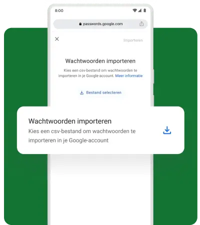 Een pop-up op mobiel waarin de gebruiker wordt gevraagd om wachtwoorden te importeren.