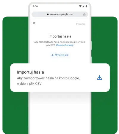 W wyskakującym okienku na telefonie pojawia się pytanie, czy użytkownik chce zaimportować hasła