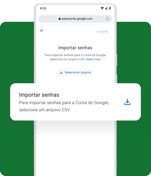 Um pop-up em um dispositivo móvel pergunta ao usuário se ele quer importar senhas.